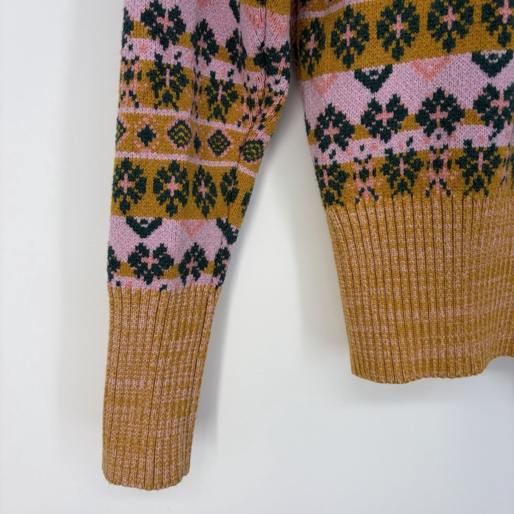 VICI Bubble Sleeve Striped Sweater M Pink Green Nordic Fair Isle Crop Retro Cozy - Picture 3 of 10